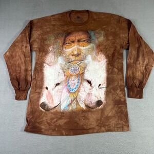 The Mountain Long Sleeve T Shirt Large Brown Native American Chief Wolves Navajo